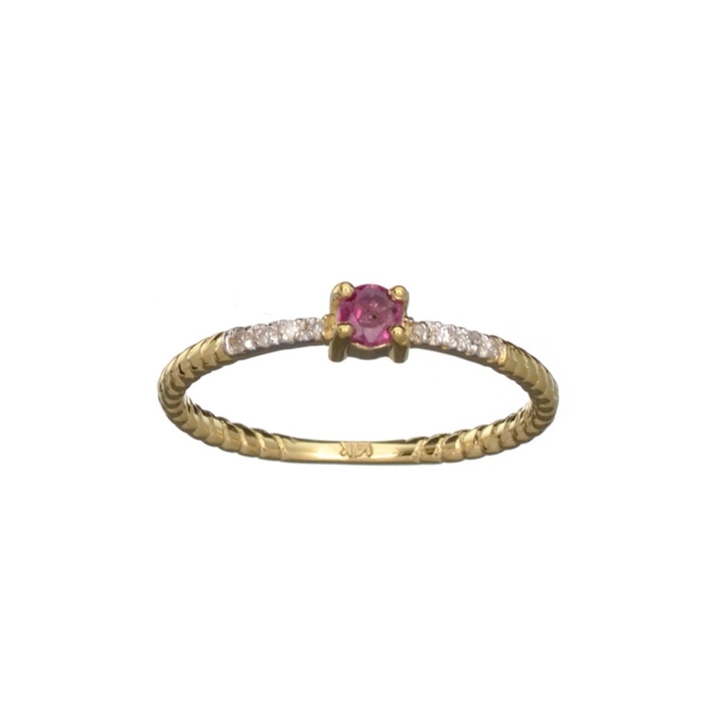 Modern Minimalist Ruby Diamond 14k Stack Ring Bea… - image 1